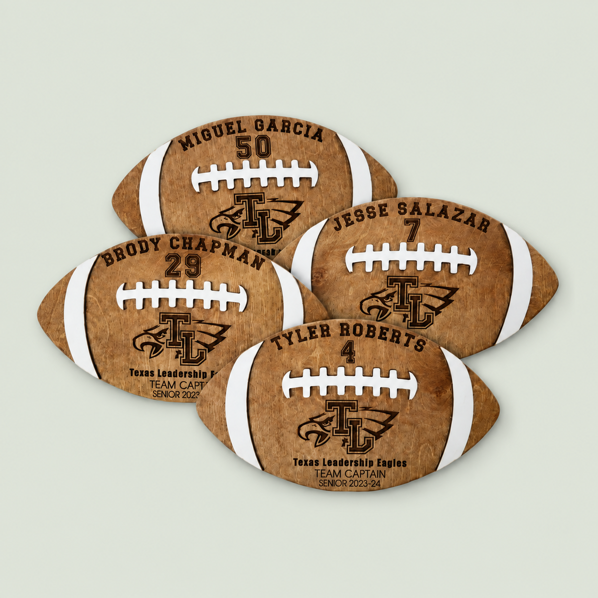 Personalized Football Senior Gift | Custom Wood Football | Senior Night Gift | Football Player Award | Class of 2027 Football Team Keepsake on soft sage