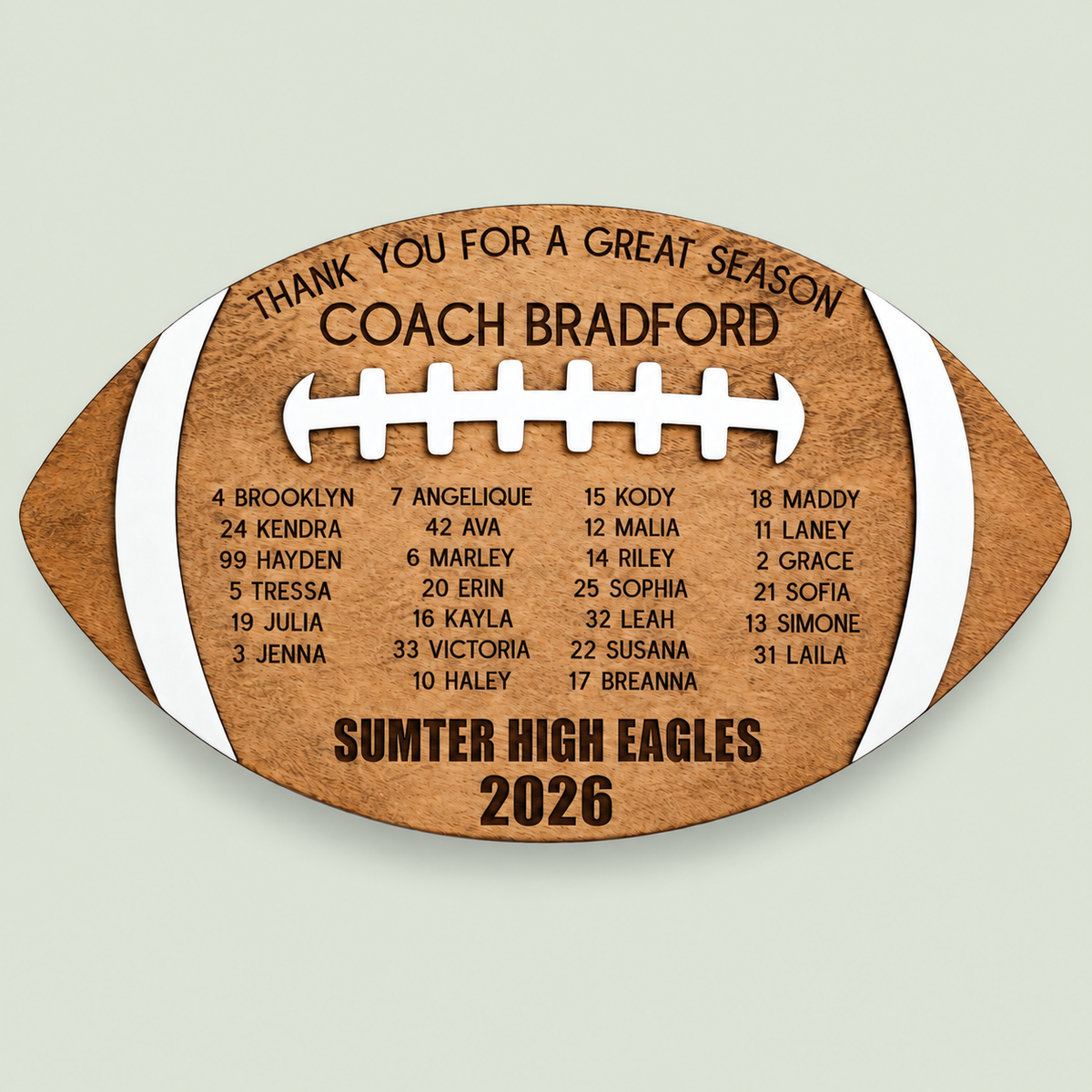 Football Coach Gift, Team Plaque, Thanks For A Great Coaches Gift, Senior Player Gift, Flag Football Award Football Memento, Customized on soft sage