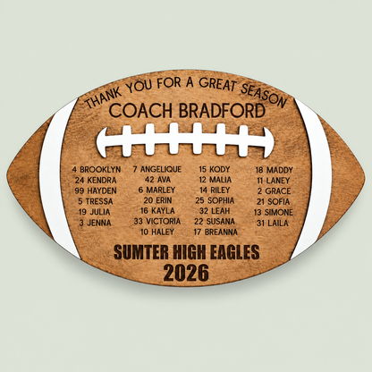 Football Coach Gift, Team Plaque, Thanks For A Great Coaches Gift, Senior Player Gift, Flag Football Award Football Memento, Customized on soft sage