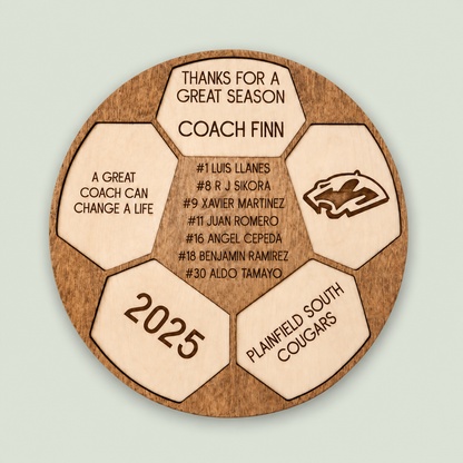 Personalized Soccer Coach's Plaque, Thanks For A Great Season Coach, Custom Engraved Wood Soccer on soft sage
