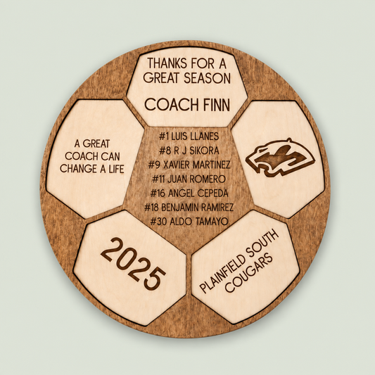 Personalized Soccer Coach's Plaque, Thanks For A Great Season Coach, Custom Engraved Wood Soccer on soft sage