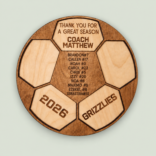 Personalized Soccer Coach Gift | Custom Soccer Plaque | Engraved Coach Appreciation Gift | End of Season Team Gift | Soccer Ball Wood Sign on soft sage