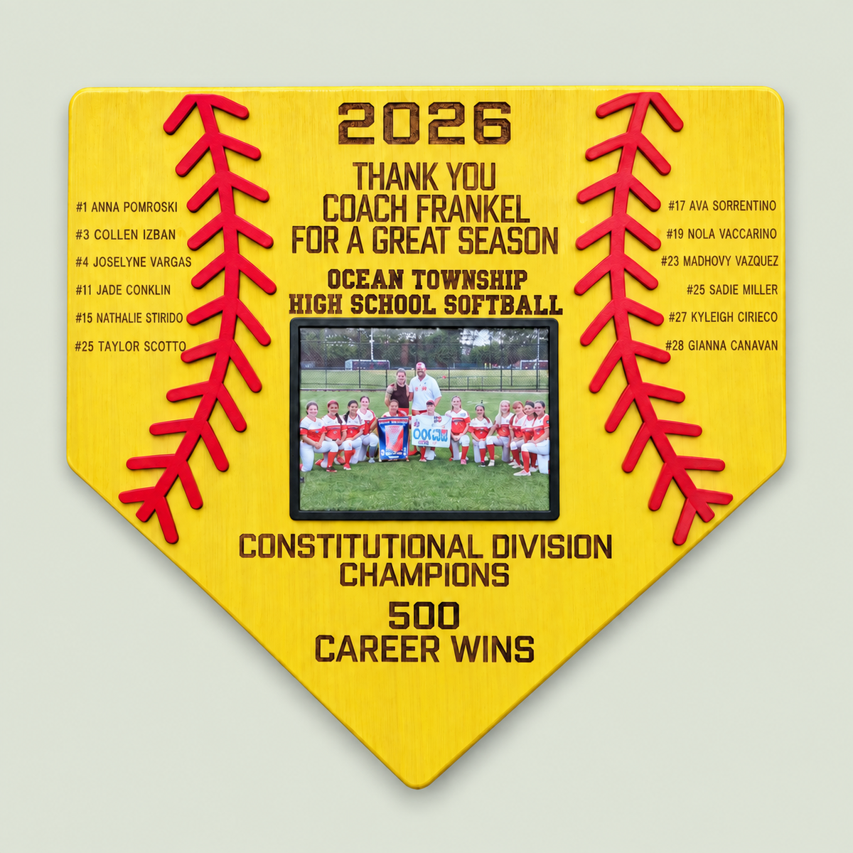 Personalized Softball Coach Gift Plaque | Team Photo Plaque with Player Names | Senior Night Softball Gift | Custom Softball Home Plate Sign on soft sage