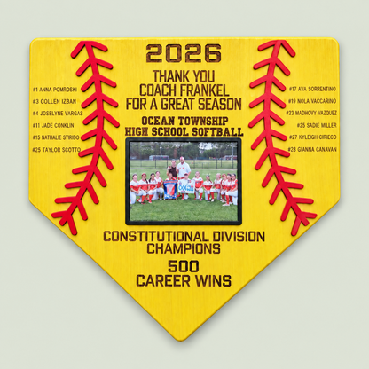 Personalized Softball Coach Gift Plaque | Team Photo Plaque with Player Names | Senior Night Softball Gift | Custom Softball Home Plate Sign on soft sage