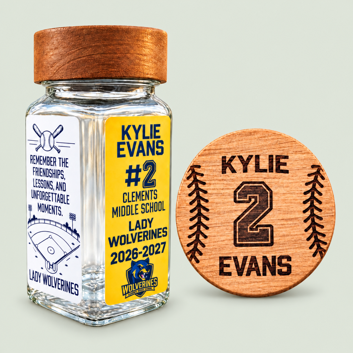 Personalized Softball Field Dirt Keepsake Jar on soft sage