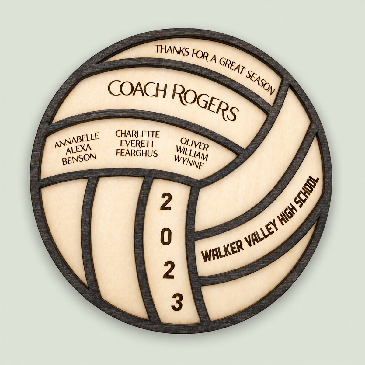 Personalized Volleyball Coach Gift Plaque, Engraved Wood Volleyball Decor Gift for Coach on soft sage