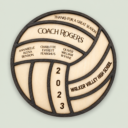 Personalized Volleyball Coach Gift Plaque, Engraved Wood Volleyball Decor Gift for Coach on soft sage