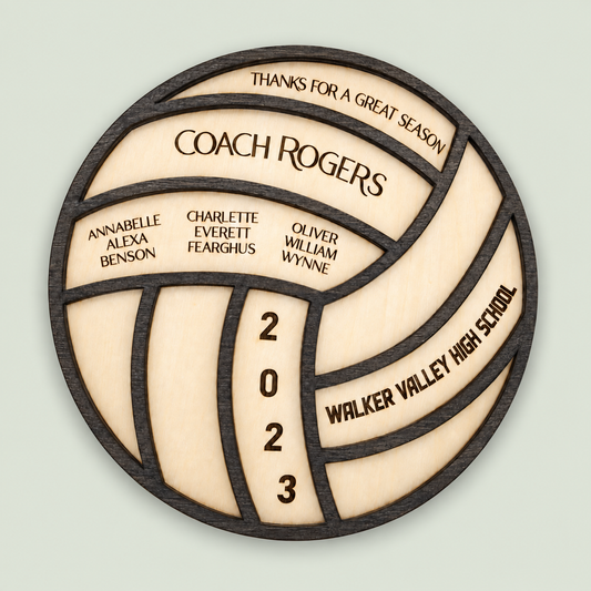 Personalized Volleyball Coach Gift Plaque, Engraved Wood Volleyball Decor Gift for Coach on soft sage