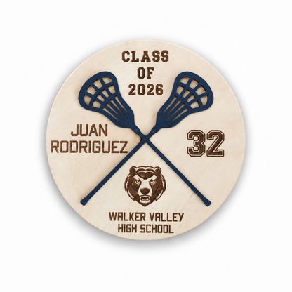Personalized 3D Layered Wood Lacrosse Sign  on a white background
