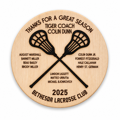 Personalized Lacrosse Coach Gift Plaque, Thanks For A Great Season, Lacrosse Senior Night, Lacrosse Award, End of Year Gift 2026 on a white background