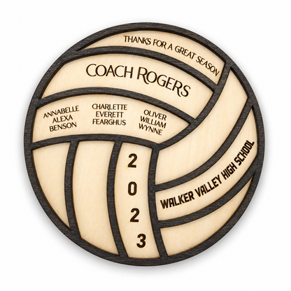 Personalized Volleyball Coach Gift Plaque, Engraved Wood Volleyball Decor Gift for Coach on a white background
