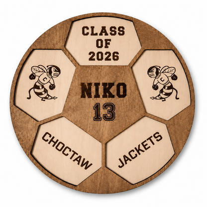 Senior Soccer Player Plaque, Personalized Soccer Player Senior Night Gift, Class of 2027 Personalized soccer team Custom Soccer Ball trophy on a white background