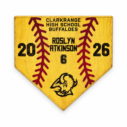 Personalized Softball Senior Night Gift, Home Plate Plaque Custom Decor on a white background