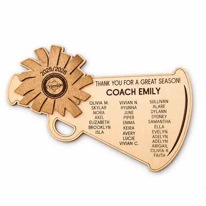 Cheer Coach Gift, Cheerleading Plaque,  team gift to coach, great season award, Thank You Coach 2025 2026 Cheer on a white background