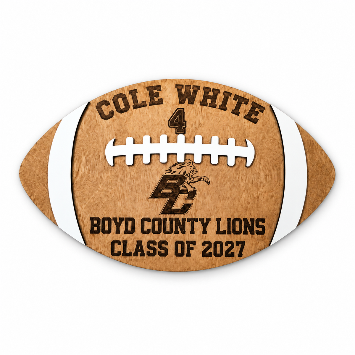 Personalized Football Player Senior Night Gift Team Plaque, Players Statistics, Customizable Football Award Wood Football 2026 Class of 2027 on a white background