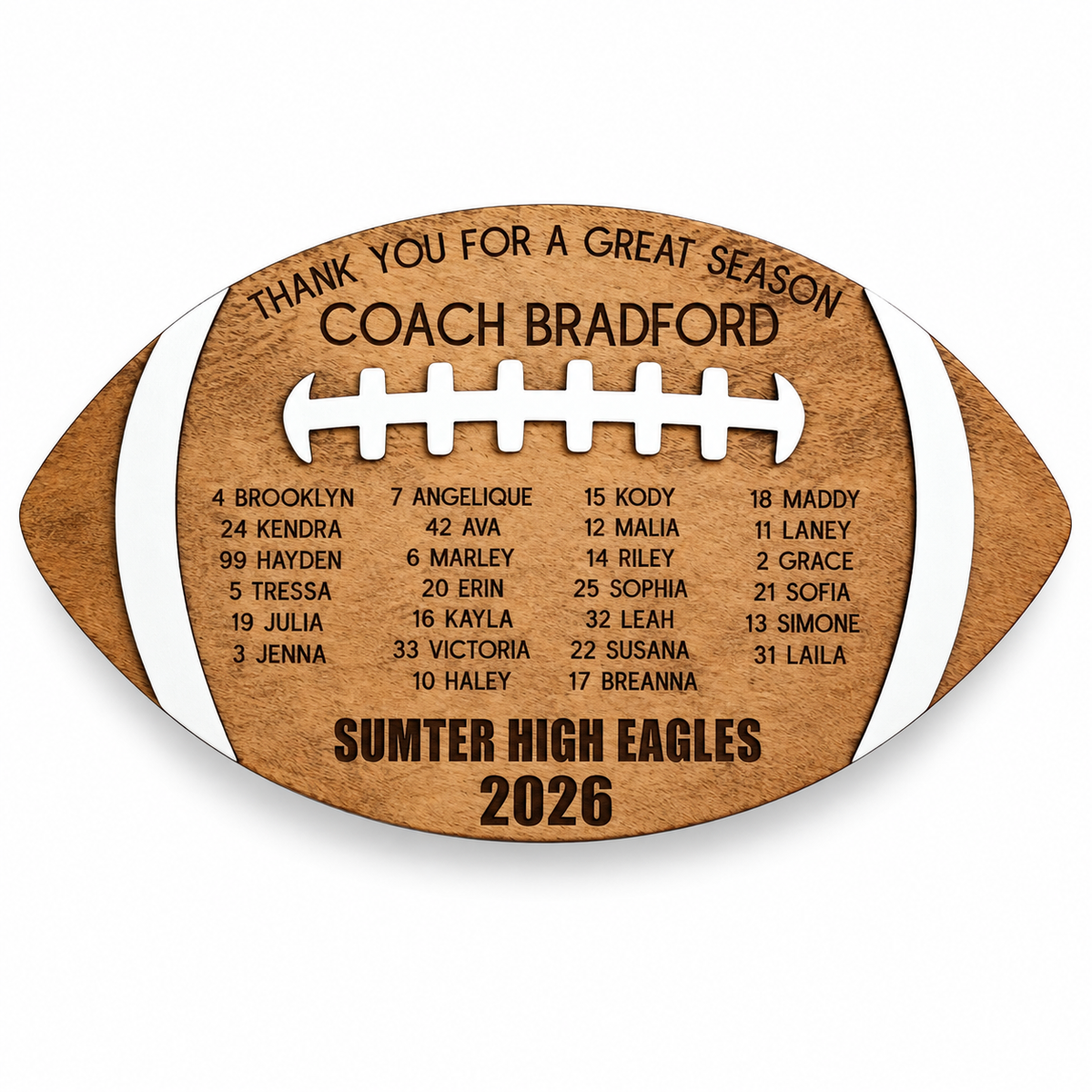 Football Coach Gift, Team Plaque, Thanks For A Great Coaches Gift, Senior Player Gift, Flag Football Award Football Memento, Customized on a white background