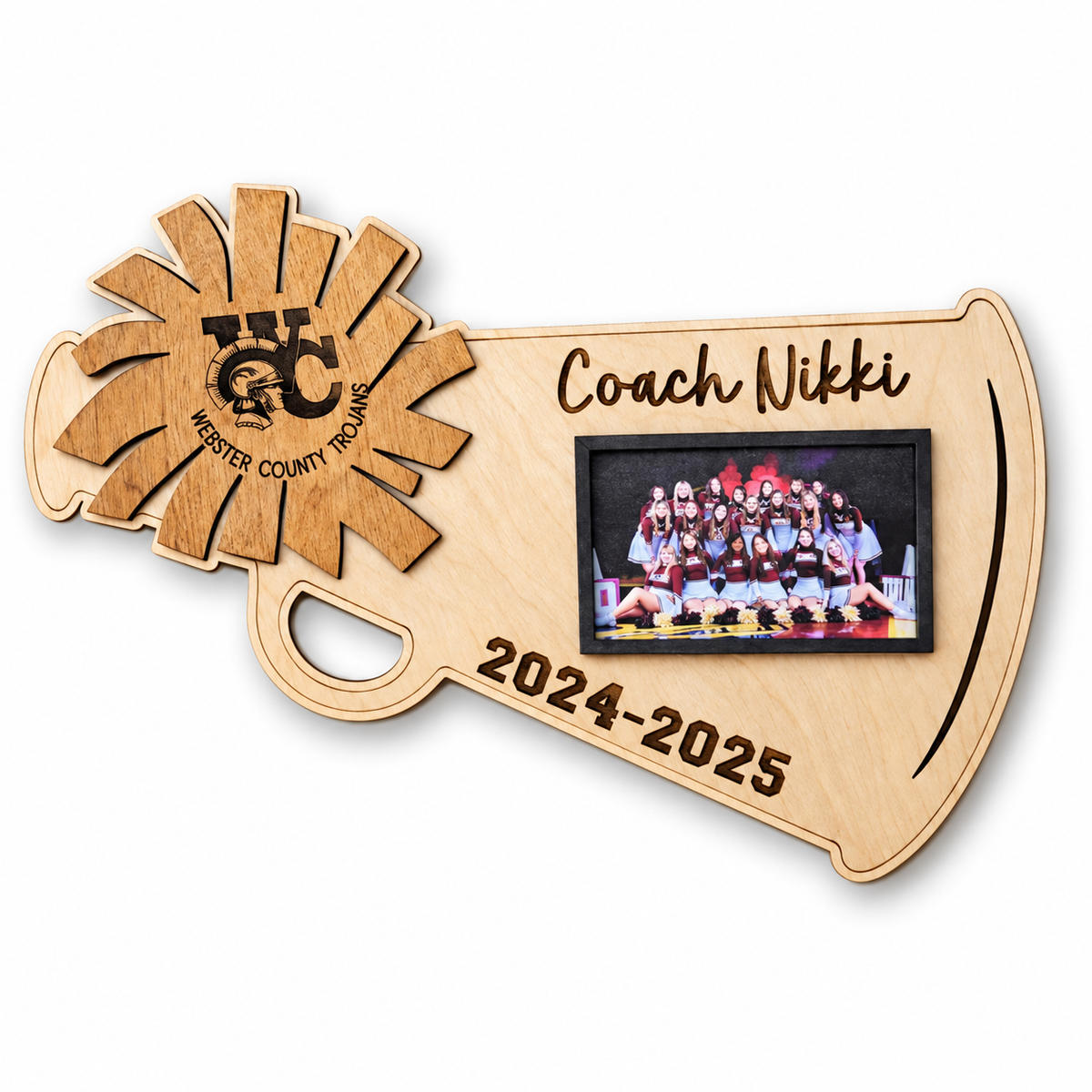 Cheer Coach Gift, Personalized Cheer Megaphone Photo Plaque, Thank You Coach, Senior Night Cheer Gift 2026 on a white background