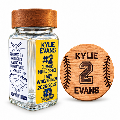 Personalized Softball Field Dirt Keepsake Jar on a white background