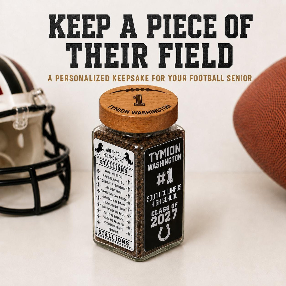 Personalized Football Dirt Keepsake Jar